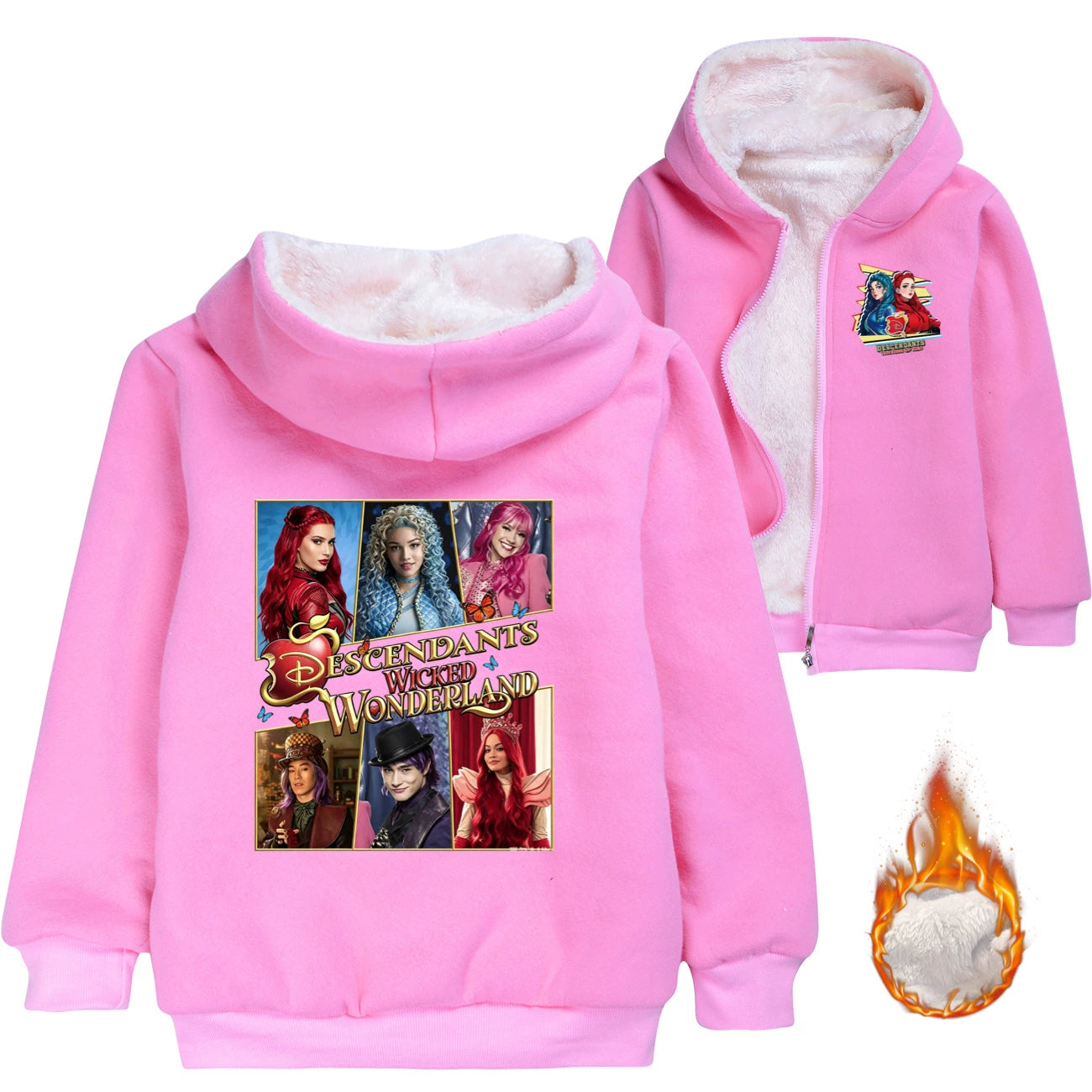 Descendants Wicked Wonderland Sherpa Lined Hoodie Fleece Sweatshirt Full Zip Hooded Jacket for Kids