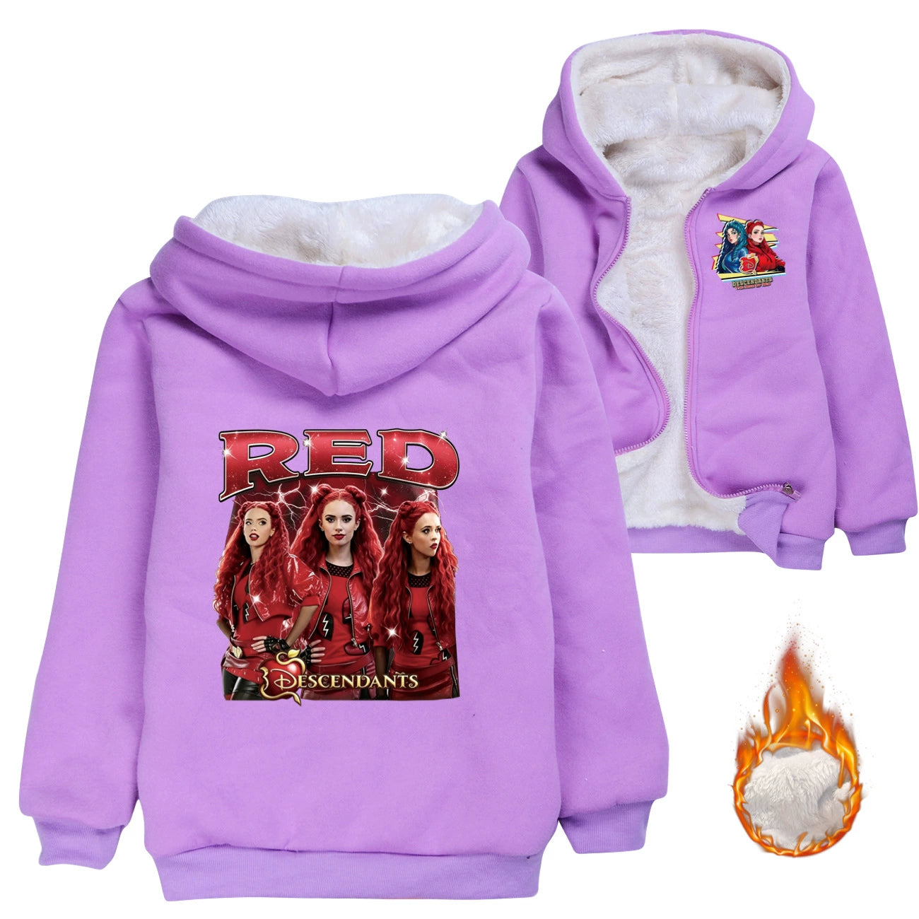 Descendants Wicked Wonderland Red Princess Sherpa Lined Hoodie Fleece Sweatshirt Full Zip Hooded Jacket for Kids