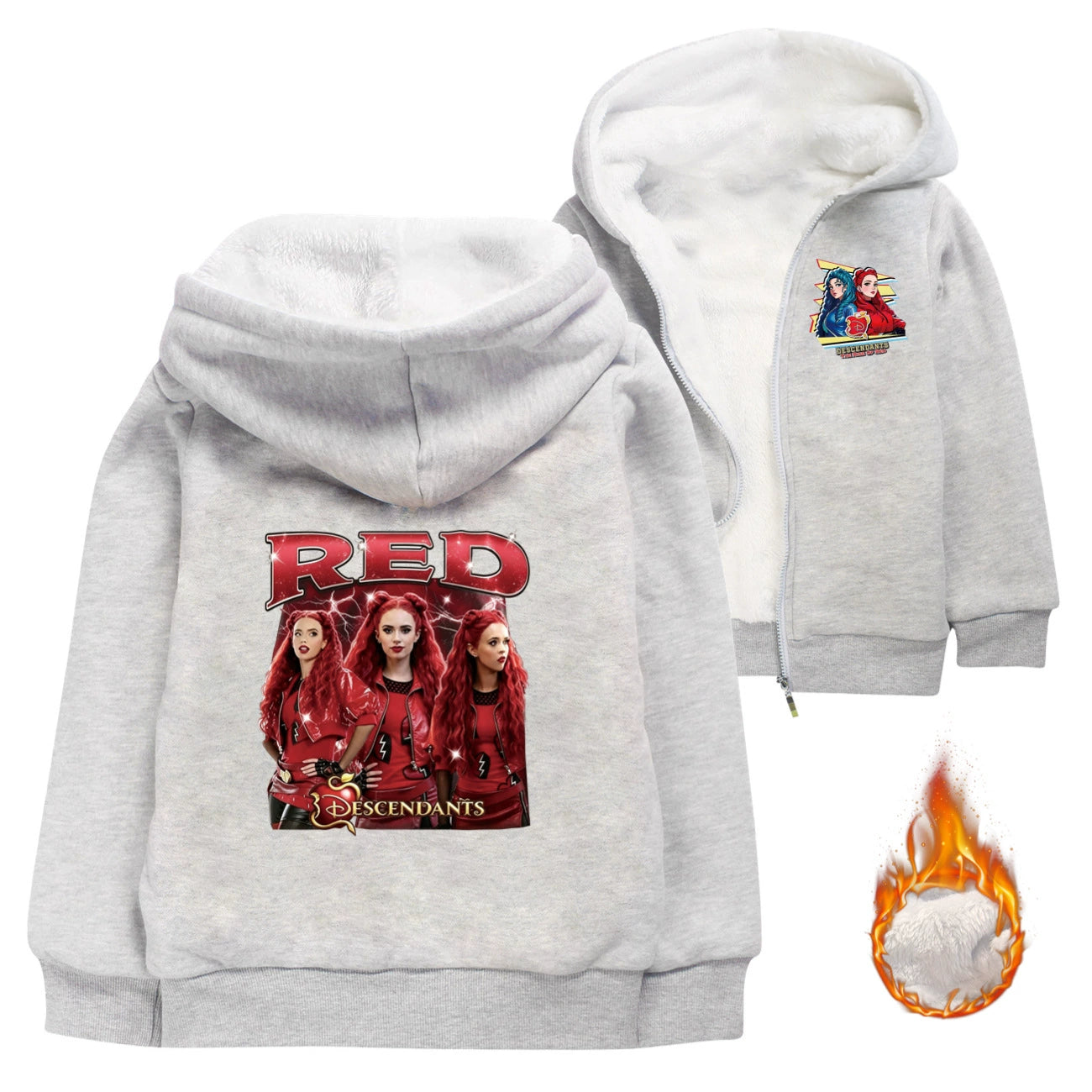 Descendants Wicked Wonderland Red Princess Sherpa Lined Hoodie Fleece Sweatshirt Full Zip Hooded Jacket for Kids
