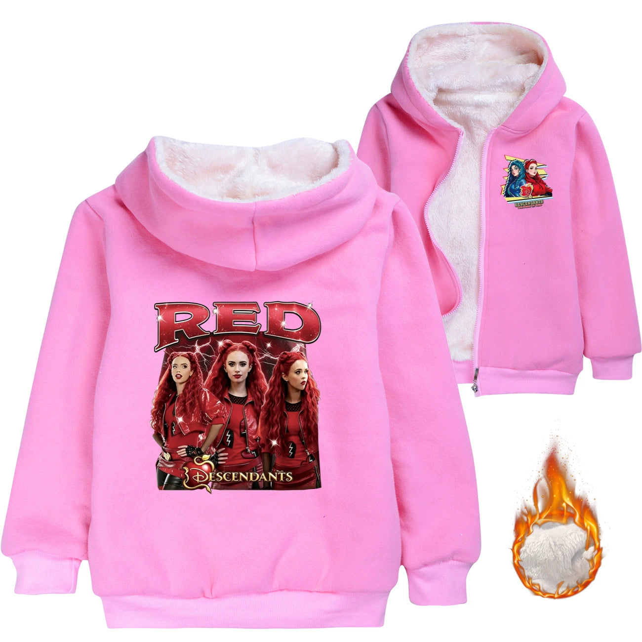 Descendants Wicked Wonderland Red Princess Sherpa Lined Hoodie Fleece Sweatshirt Full Zip Hooded Jacket for Kids