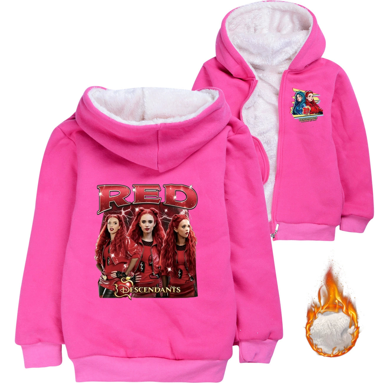 Descendants Wicked Wonderland Red Princess Sherpa Lined Hoodie Fleece Sweatshirt Full Zip Hooded Jacket for Kids