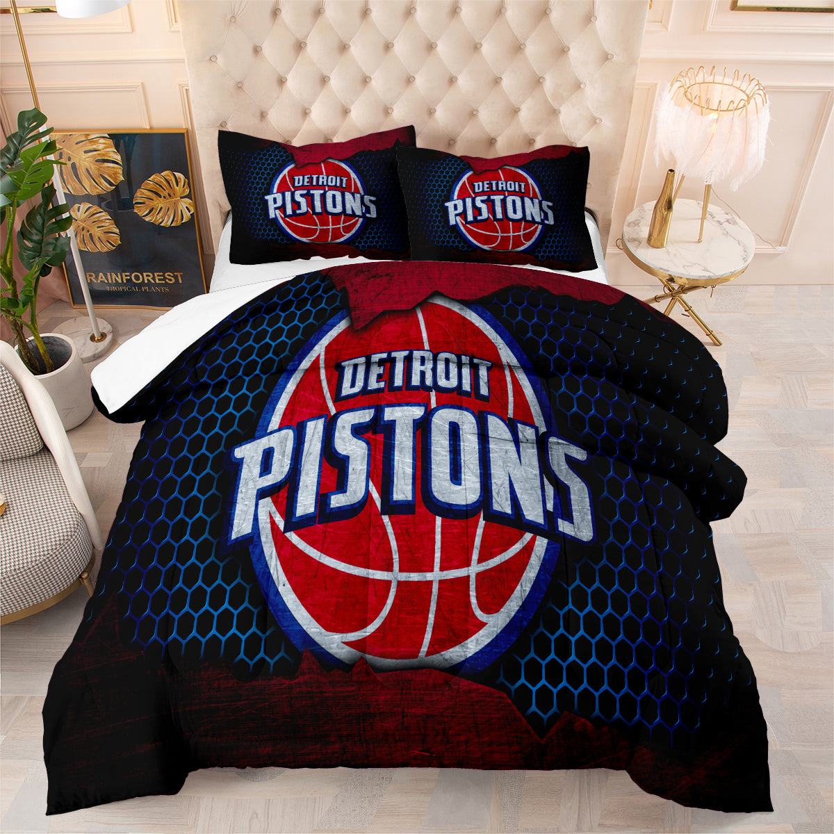 Detroit Basketball Pistons Comforter Pillowcases 3PC Sets Blanket All Season Reversible Quilted Duvet