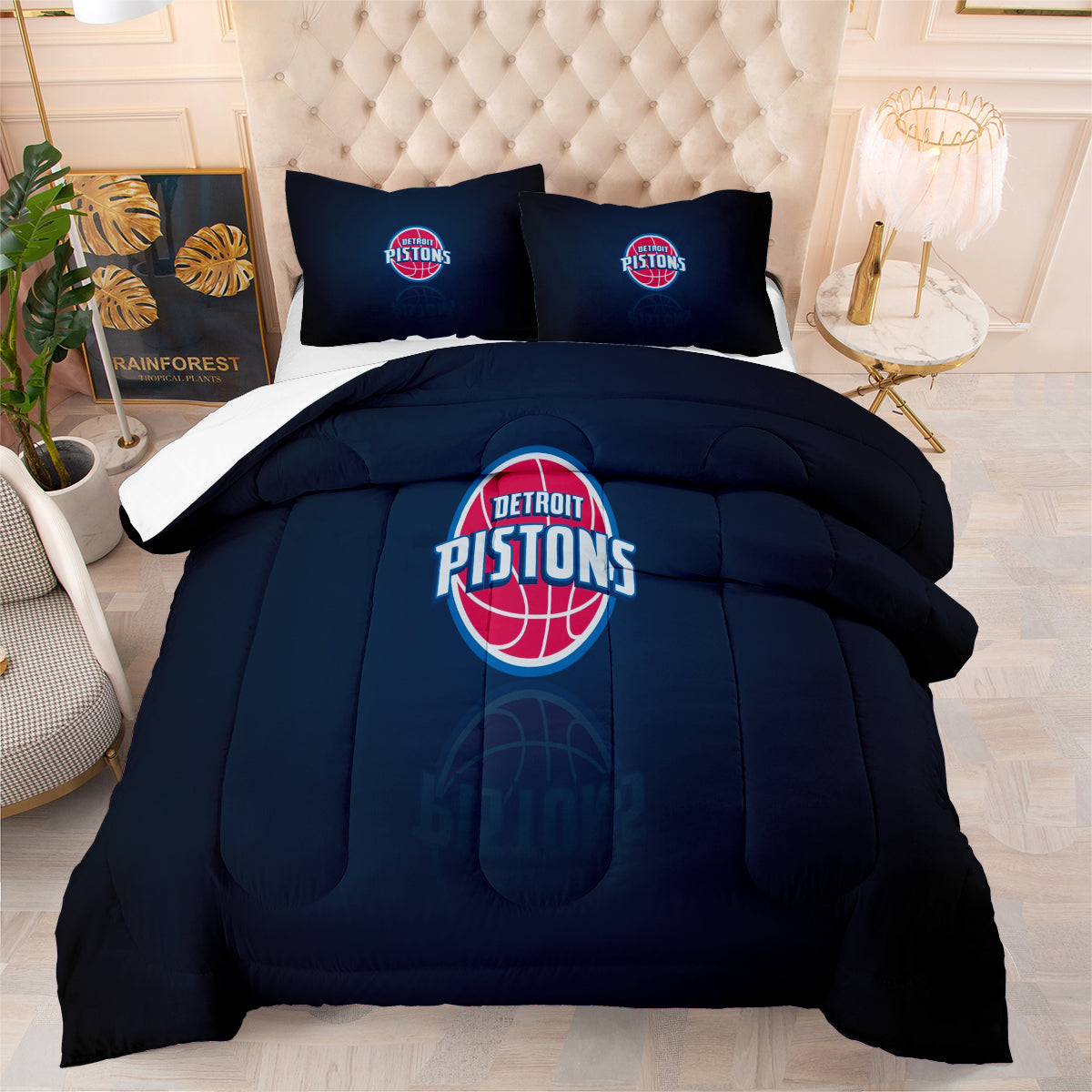 Detroit Basketball Pistons Comforter Pillowcases 3PC Sets Blanket All Season Reversible Quilted Duvet