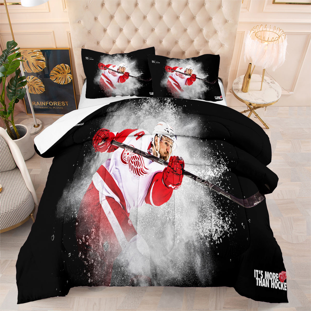 Detroit Hockey Red Wings Comforter Pillowcases 3PC Sets Blanket All Season Reversible Quilted Duvet