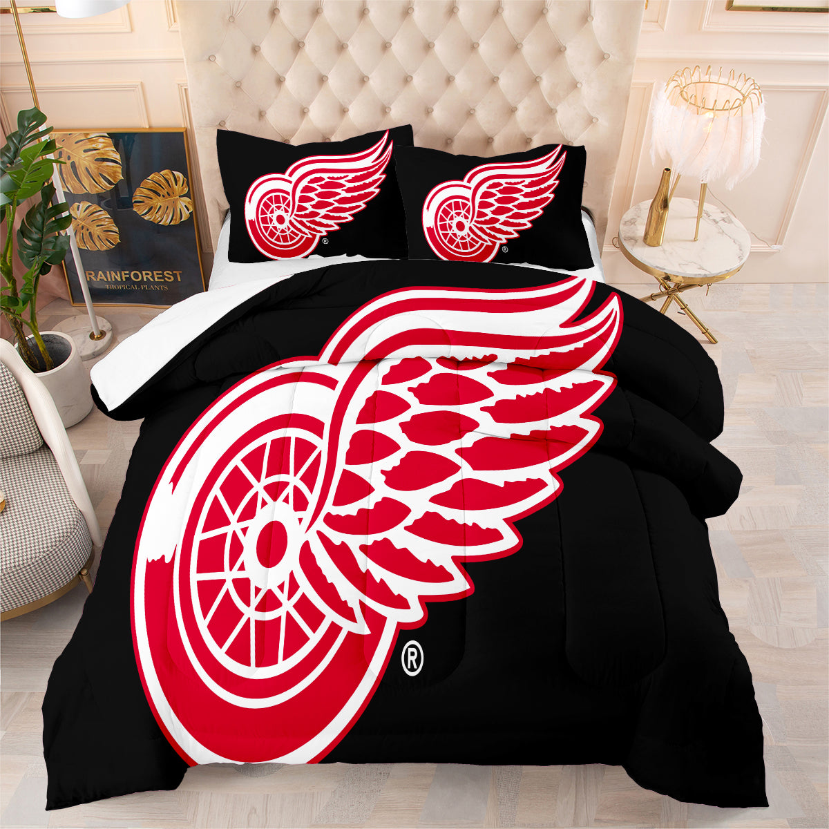 Detroit Hockey Red Wings Comforter Pillowcases 3PC Sets Blanket All Season Reversible Quilted Duvet