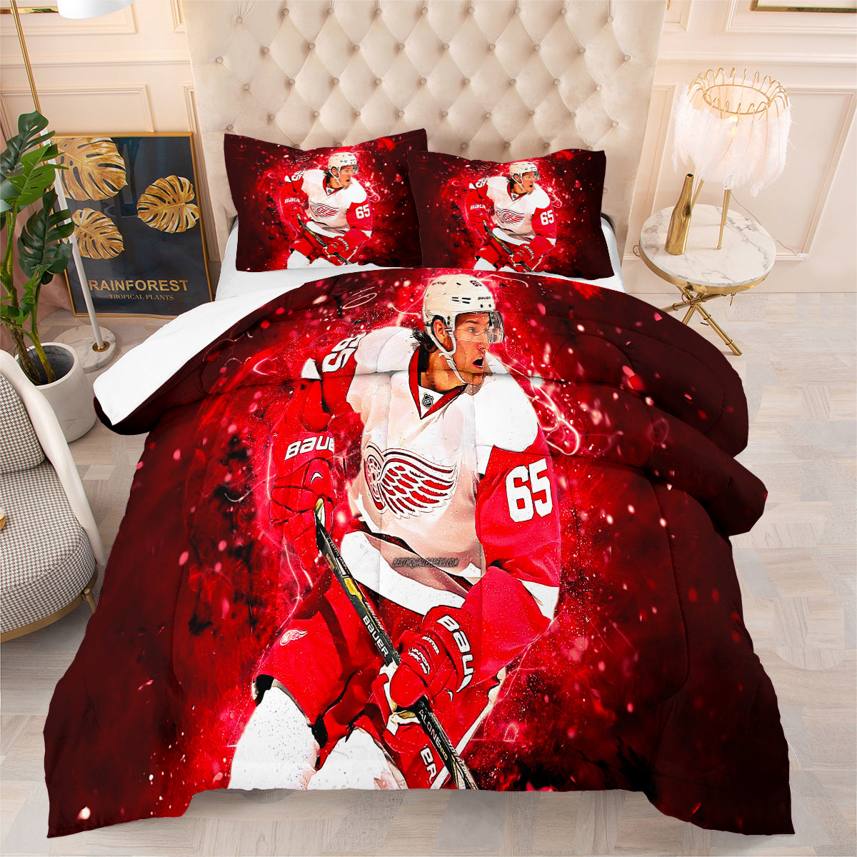 Detroit Hockey Red Wings Comforter Pillowcases 3PC Sets Blanket All Season Reversible Quilted Duvet