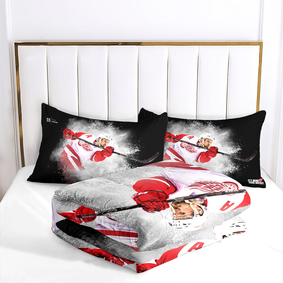 Detroit Hockey Red Wings Comforter Pillowcases 3PC Sets Blanket All Season Reversible Quilted Duvet