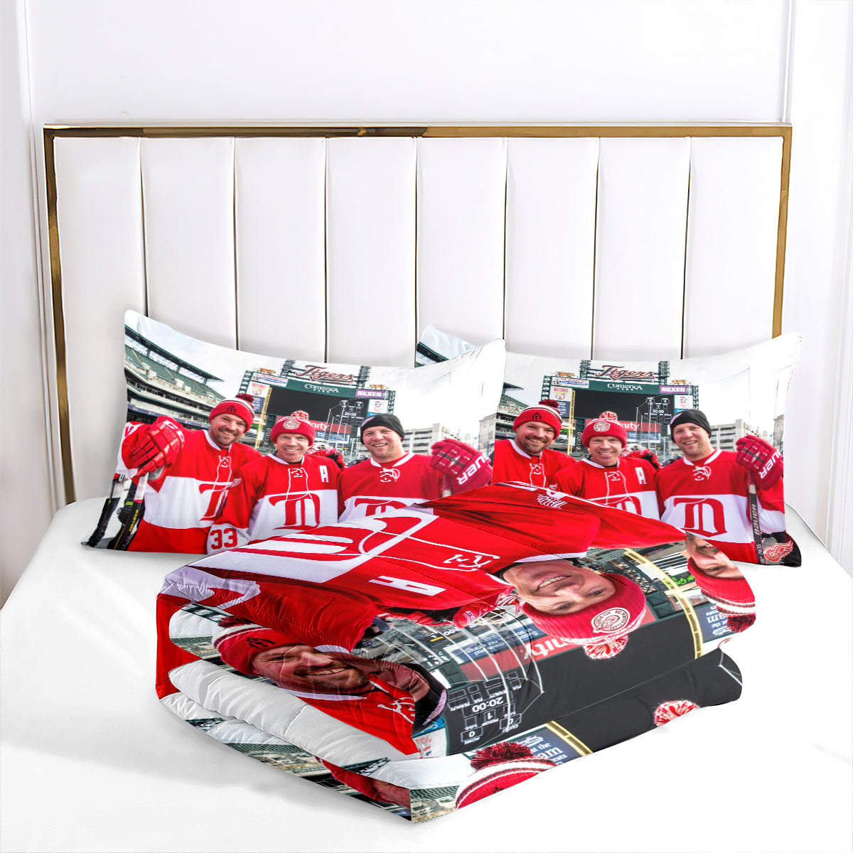 Detroit Hockey Red Wings Comforter Pillowcases 3PC Sets Blanket All Season Reversible Quilted Duvet