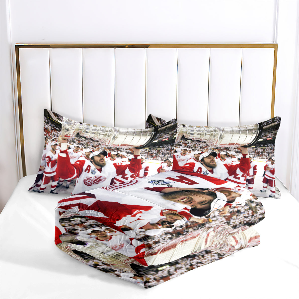 Detroit Hockey Red Wings Comforter Pillowcases 3PC Sets Blanket All Season Reversible Quilted Duvet