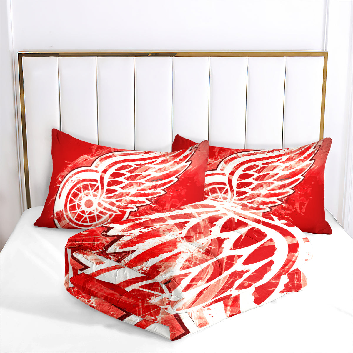 Detroit Hockey Red Wings Comforter Pillowcases 3PC Sets Blanket All Season Reversible Quilted Duvet