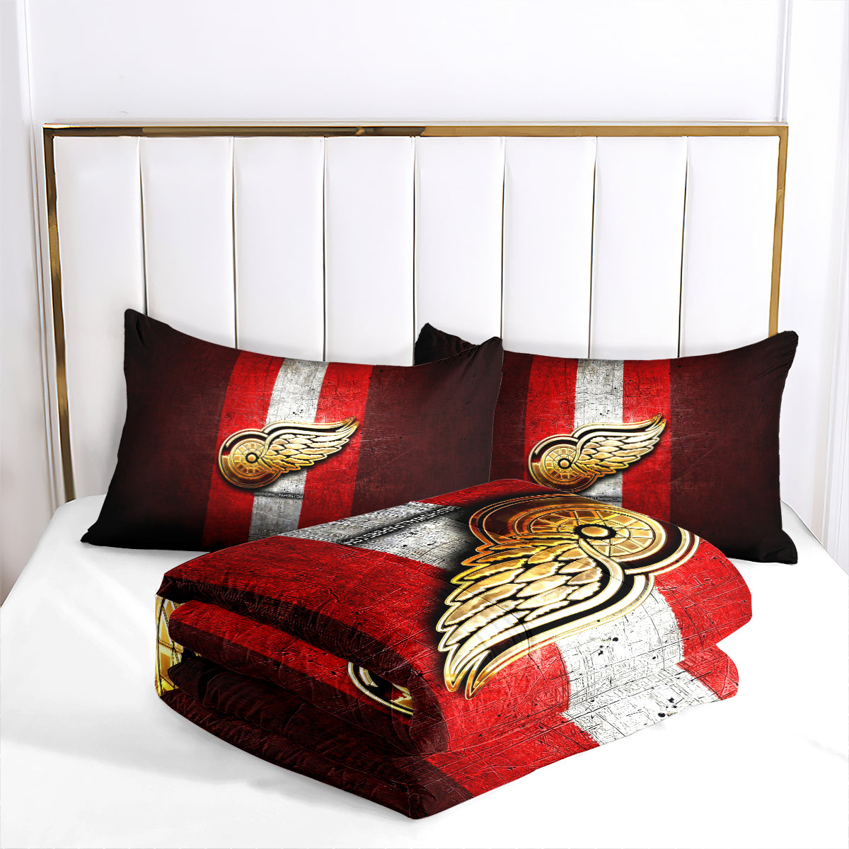 Detroit Hockey Red Wings Comforter Pillowcases 3PC Sets Blanket All Season Reversible Quilted Duvet