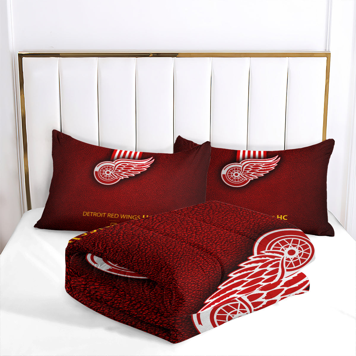 Detroit Hockey Red Wings Comforter Pillowcases 3PC Sets Blanket All Season Reversible Quilted Duvet