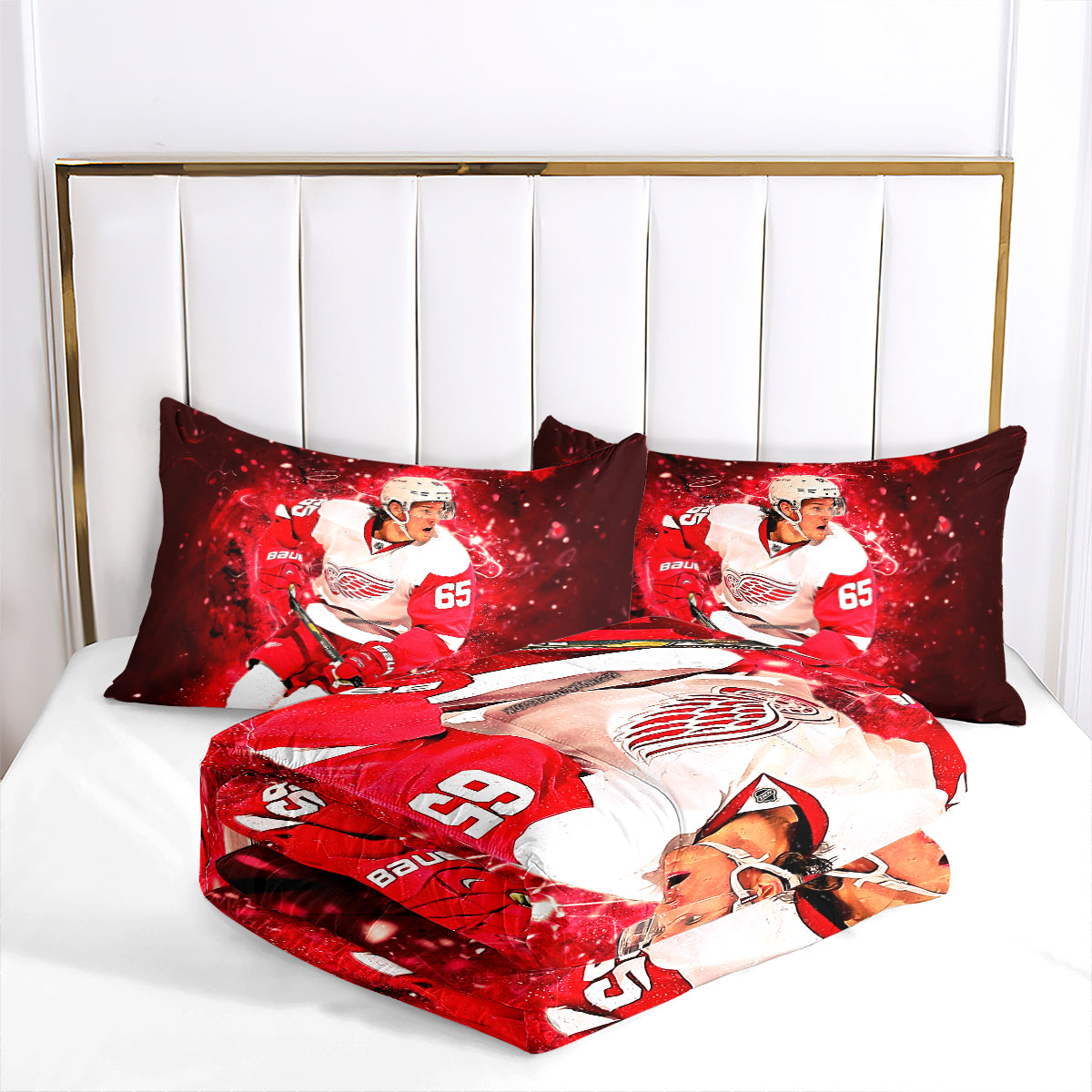 Detroit Hockey Red Wings Comforter Pillowcases 3PC Sets Blanket All Season Reversible Quilted Duvet