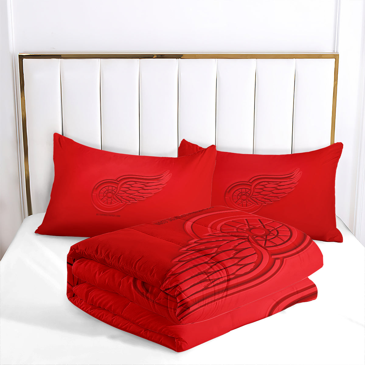 Detroit Hockey Red Wings Comforter Pillowcases 3PC Sets Blanket All Season Reversible Quilted Duvet