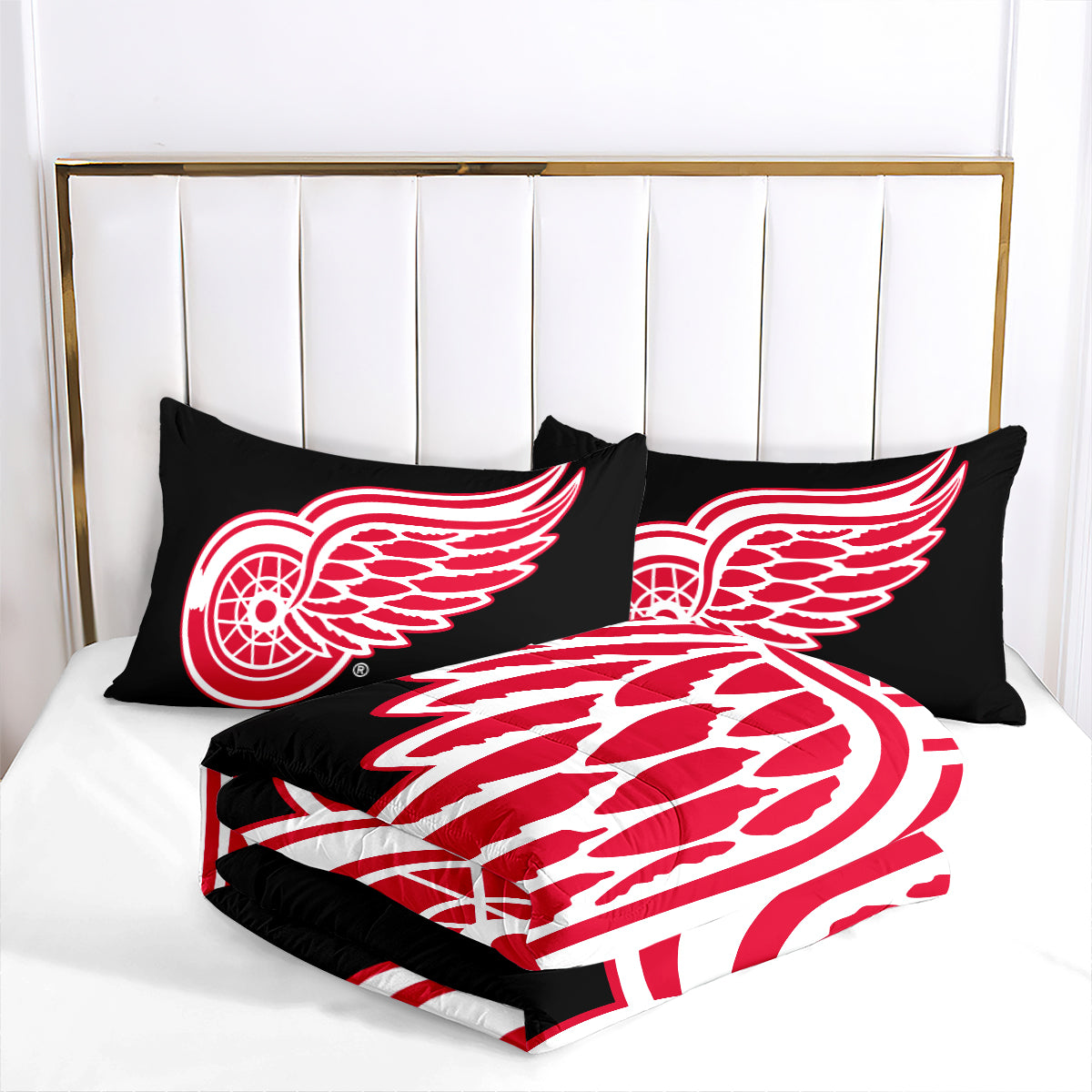 Detroit Hockey Red Wings Comforter Pillowcases 3PC Sets Blanket All Season Reversible Quilted Duvet