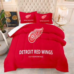 Detroit Hockey Red Wings Comforter Pillowcases 3PC Sets Blanket All Season Reversible Quilted Duvet