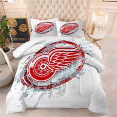 Detroit Hockey Red Wings Comforter Pillowcases 3PC Sets Blanket All Season Reversible Quilted Duvet