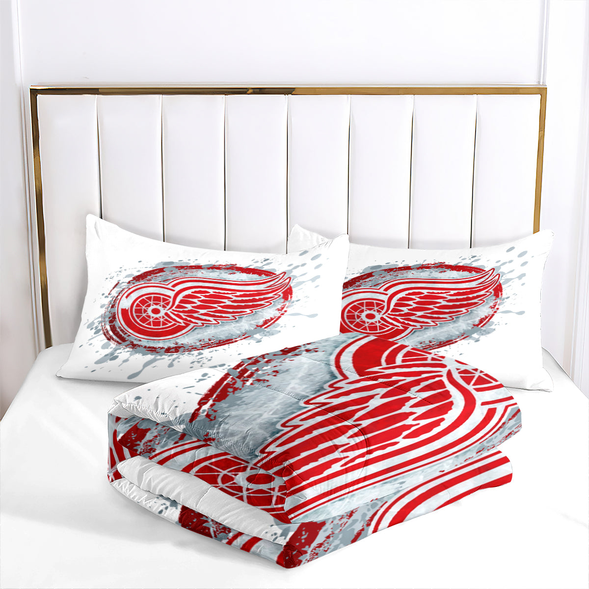 Detroit Hockey Red Wings Comforter Pillowcases 3PC Sets Blanket All Season Reversible Quilted Duvet