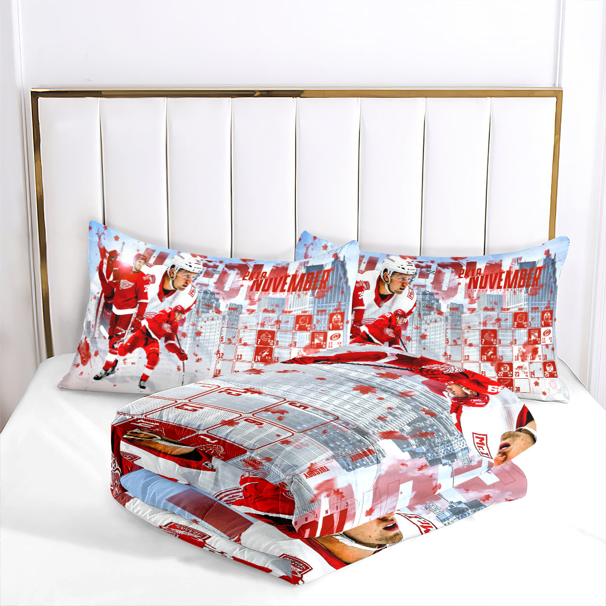 Detroit Hockey Red Wings Comforter Pillowcases 3PC Sets Blanket All Season Reversible Quilted Duvet