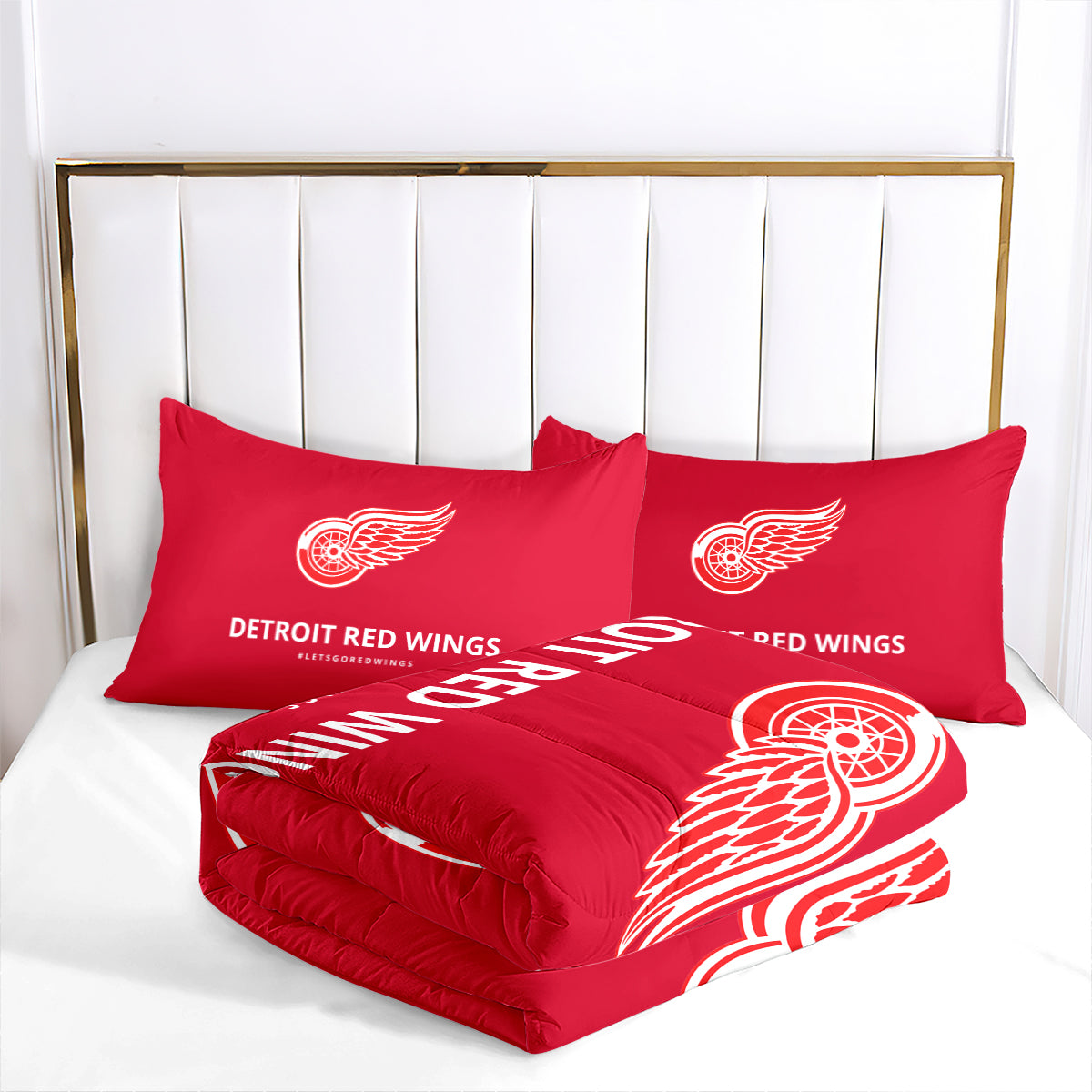 Detroit Hockey Red Wings Comforter Pillowcases 3PC Sets Blanket All Season Reversible Quilted Duvet