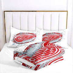 Detroit Hockey Red Wings Comforter Pillowcases 3PC Sets Blanket All Season Reversible Quilted Duvet