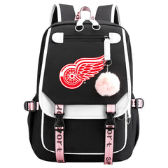 Detroit Red Wings Hockey League Waterproof Backpack School Notebook Travel Bag USB Charging