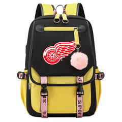 Detroit Red Wings Hockey League Waterproof Backpack School Notebook Travel Bag USB Charging