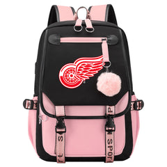 Detroit Red Wings Hockey League Waterproof Backpack School Notebook Travel Bag USB Charging