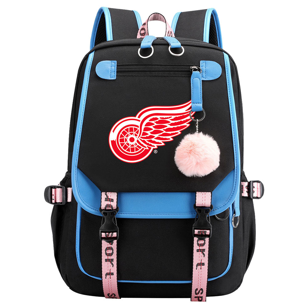 Detroit Red Wings Hockey League Waterproof Backpack School Notebook Travel Bag USB Charging
