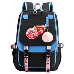 Detroit Red Wings Hockey League Waterproof Backpack School Notebook Travel Bag USB Charging