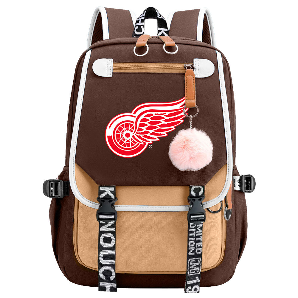 Detroit Red Wings Hockey League Waterproof Backpack School Notebook Travel Bag USB Charging