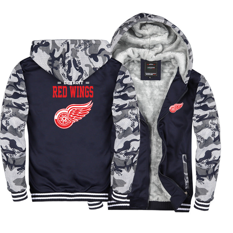 Detroit Red Wings Unisex Lined Hoodie Fleece Sweatshirt Full Zipper Hooded Thicken Jacket