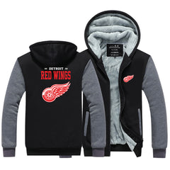 Detroit Red Wings Unisex Lined Hoodie Fleece Sweatshirt Full Zipper Hooded Thicken Jacket