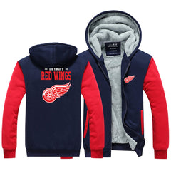 Detroit Red Wings Unisex Lined Hoodie Fleece Sweatshirt Full Zipper Hooded Thicken Jacket
