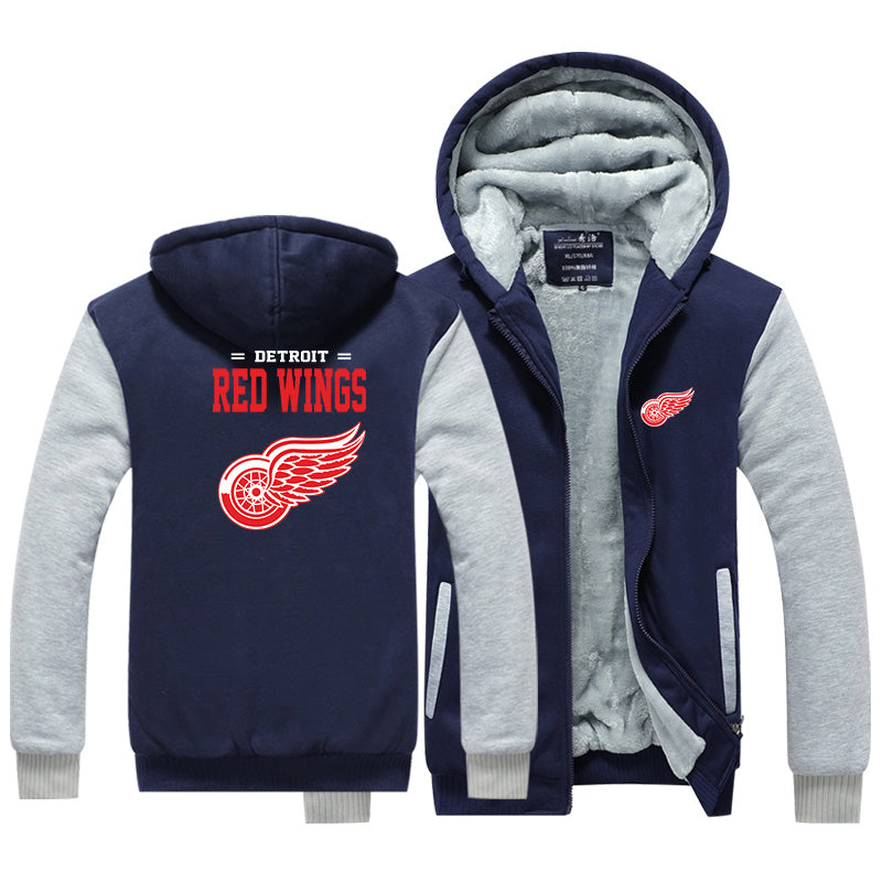 Detroit Red Wings Unisex Lined Hoodie Fleece Sweatshirt Full Zipper Hooded Thicken Jacket