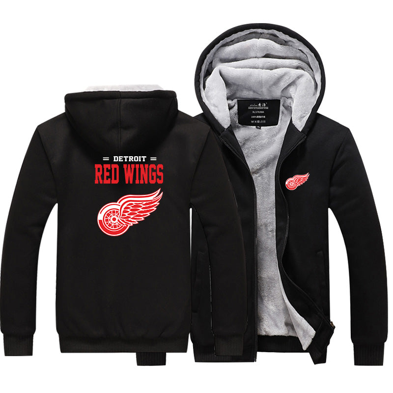 Detroit Red Wings Unisex Lined Hoodie Fleece Sweatshirt Full Zipper Hooded Thicken Jacket