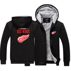 Detroit Red Wings Unisex Lined Hoodie Fleece Sweatshirt Full Zipper Hooded Thicken Jacket