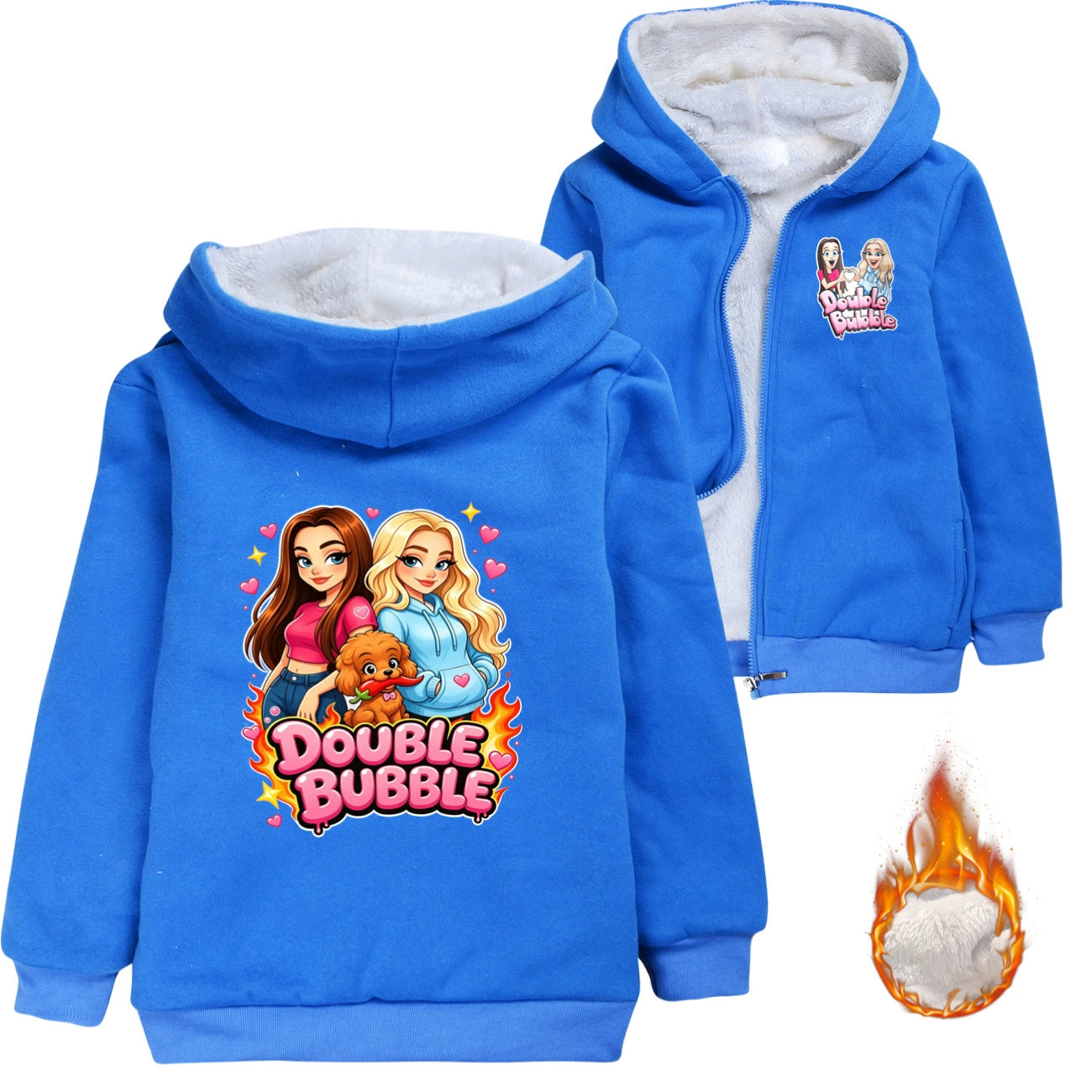 Double Bubble Sherpa Lined Hoodie Fleece Sweatshirt Full Zip Hooded Jacket for Kids