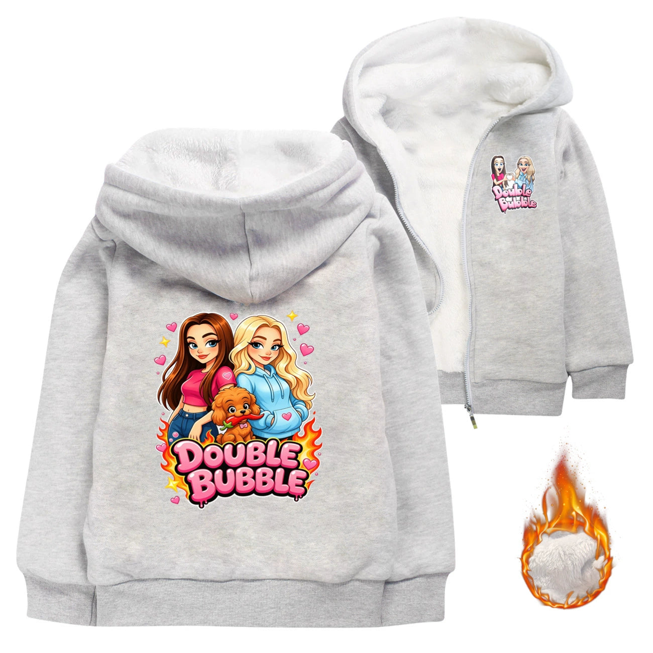 Double Bubble Sherpa Lined Hoodie Fleece Sweatshirt Full Zip Hooded Jacket for Kids