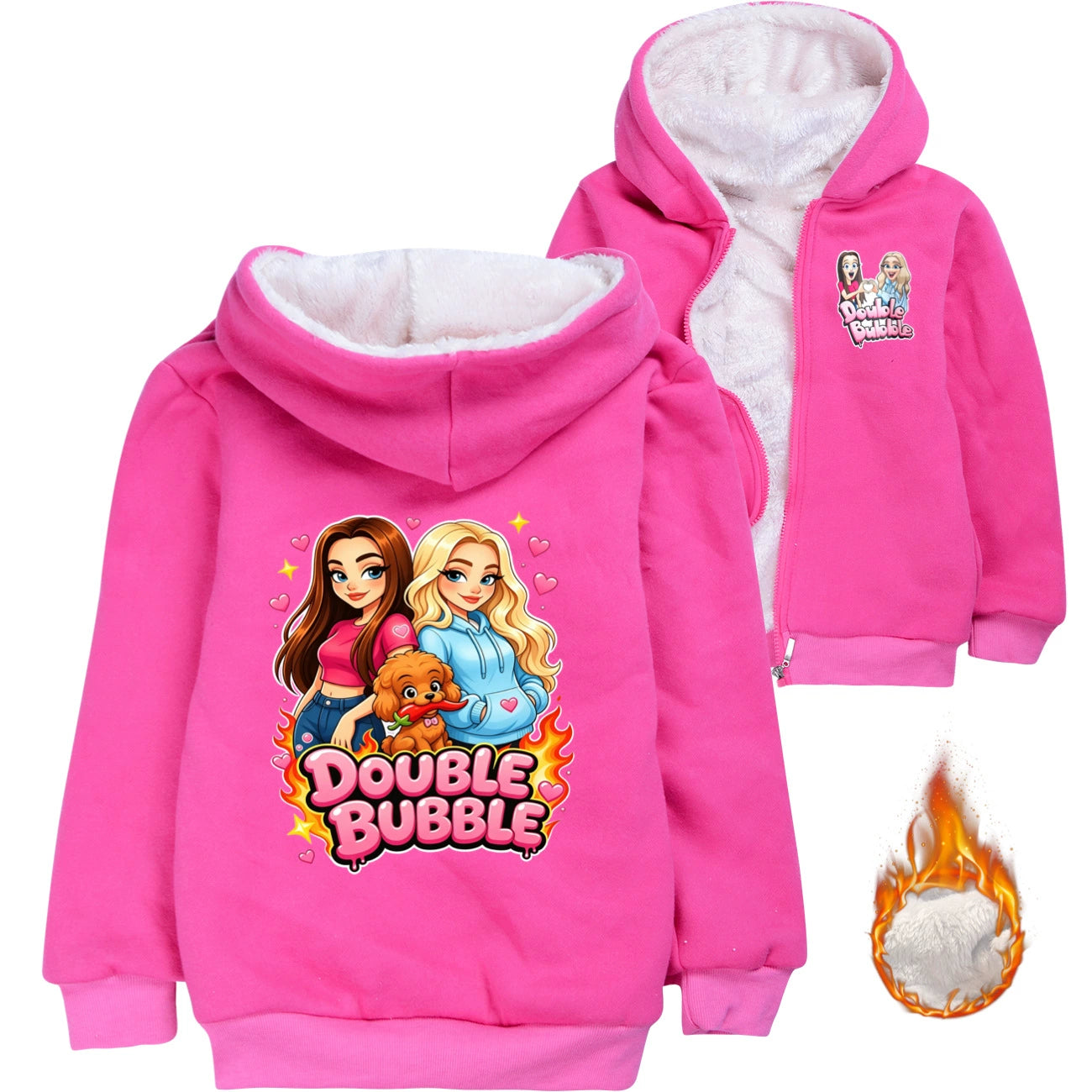 Double Bubble Sherpa Lined Hoodie Fleece Sweatshirt Full Zip Hooded Jacket for Kids