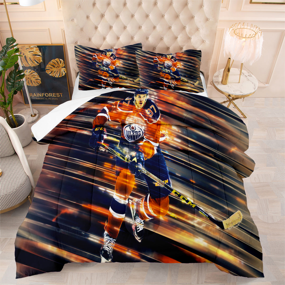 Edmonton Hockey Oilers Comforter Pillowcases 3PC Sets Blanket All Season Reversible Quilted Duvet