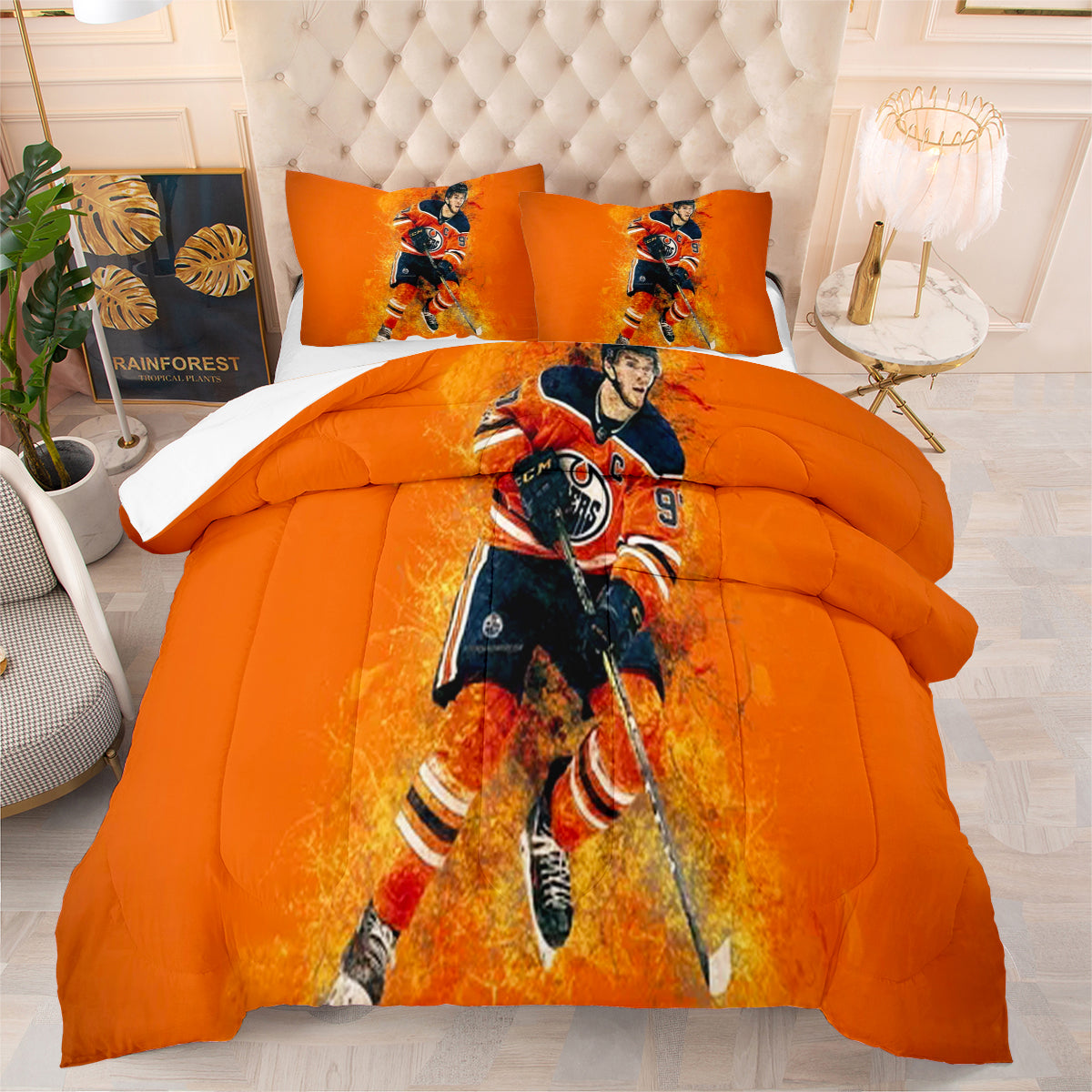 Edmonton Hockey Oilers Comforter Pillowcases 3PC Sets Blanket All Season Reversible Quilted Duvet