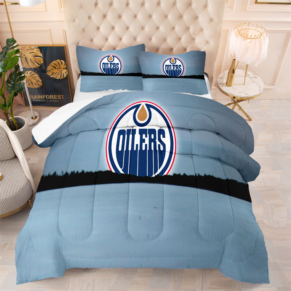 Edmonton Hockey Oilers Comforter Pillowcases 3PC Sets Blanket All Season Reversible Quilted Duvet