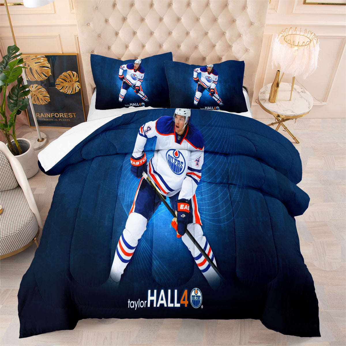 Edmonton Hockey Oilers Comforter Pillowcases 3PC Sets Blanket All Season Reversible Quilted Duvet