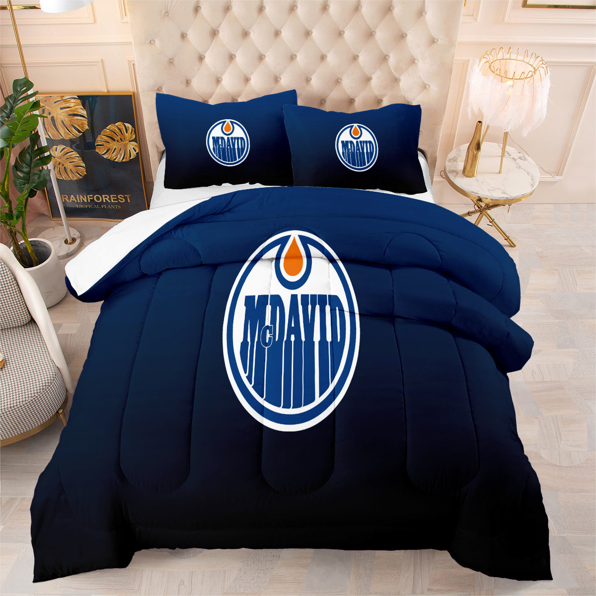 Edmonton Hockey Oilers Comforter Pillowcases 3PC Sets Blanket All Season Reversible Quilted Duvet