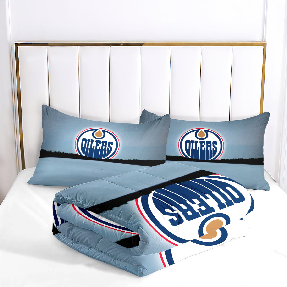 Edmonton Hockey Oilers Comforter Pillowcases 3PC Sets Blanket All Season Reversible Quilted Duvet