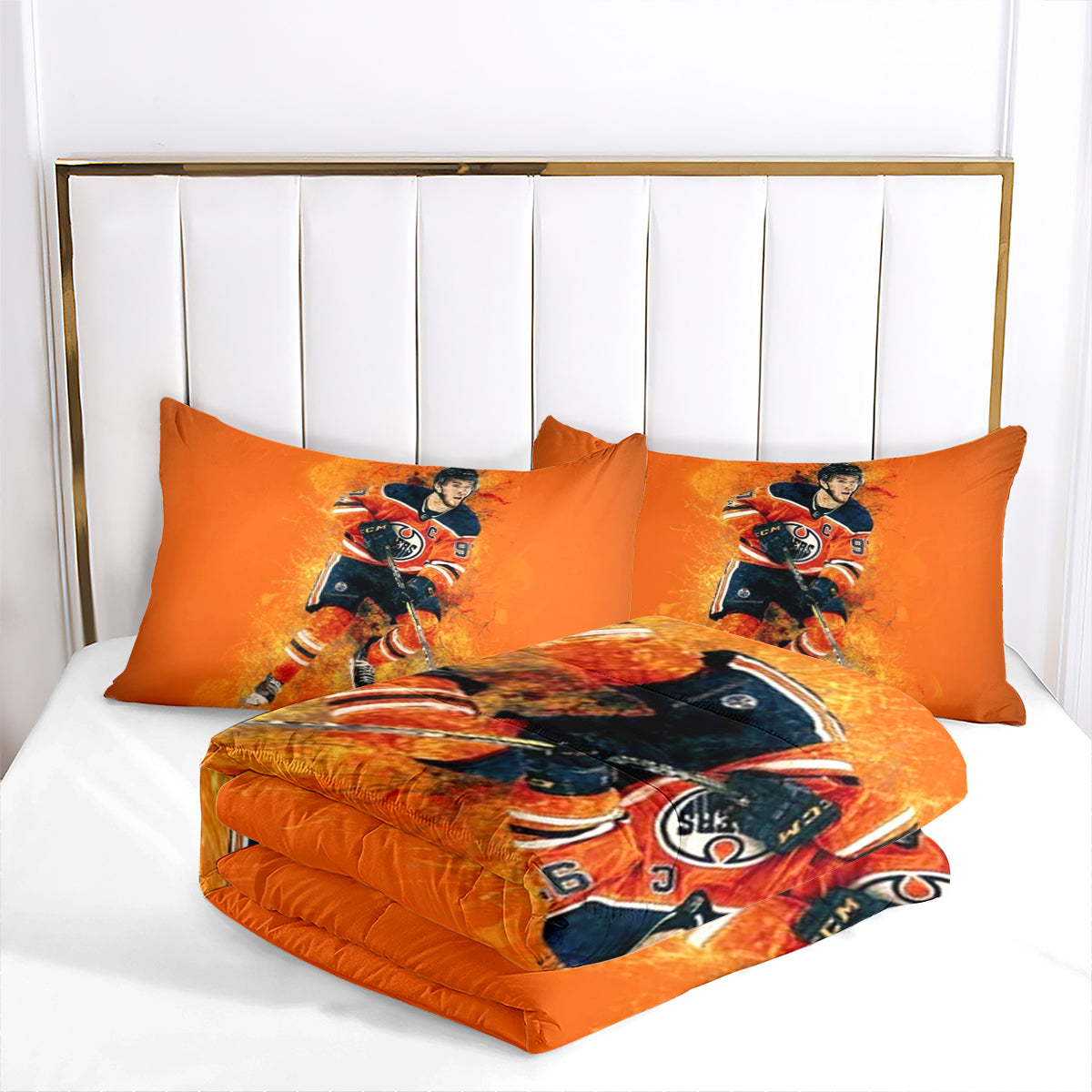 Edmonton Hockey Oilers Comforter Pillowcases 3PC Sets Blanket All Season Reversible Quilted Duvet