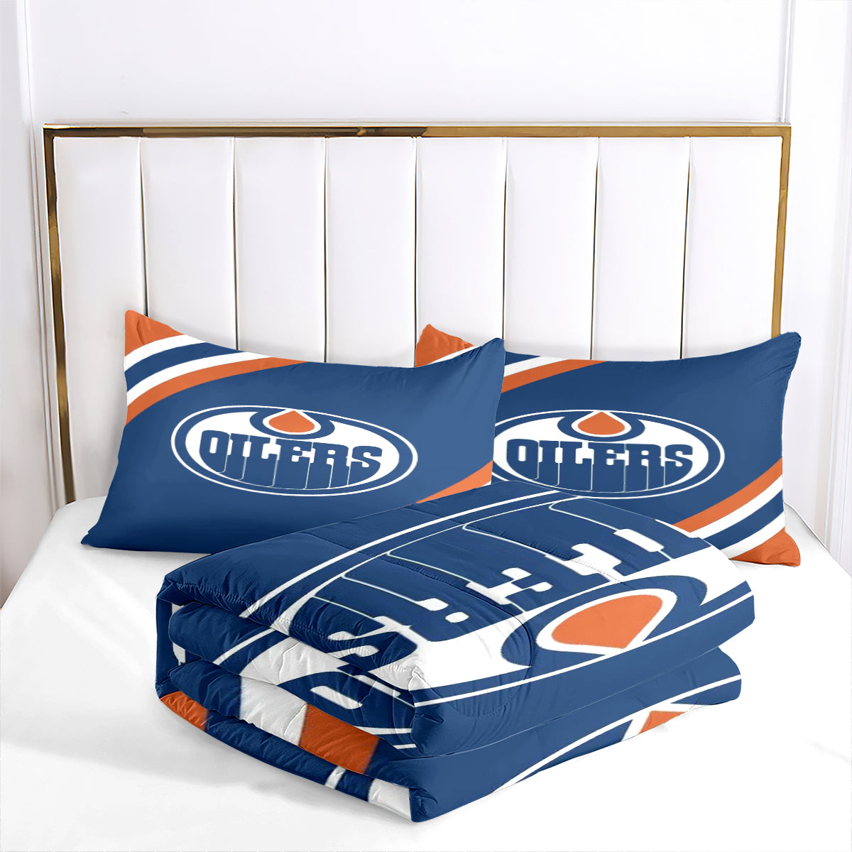 Edmonton Hockey Oilers Comforter Pillowcases 3PC Sets Blanket All Season Reversible Quilted Duvet