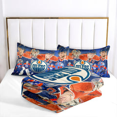 Edmonton Hockey Oilers Comforter Pillowcases 3PC Sets Blanket All Season Reversible Quilted Duvet