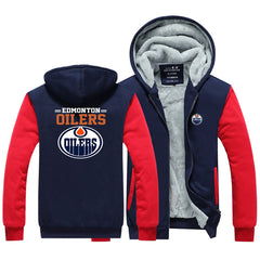 Edmonton Oilers Hockey Team  Unisex Lined Hoodie Fleece Sweatshirt Full Zipper Hooded Thicken Jacket